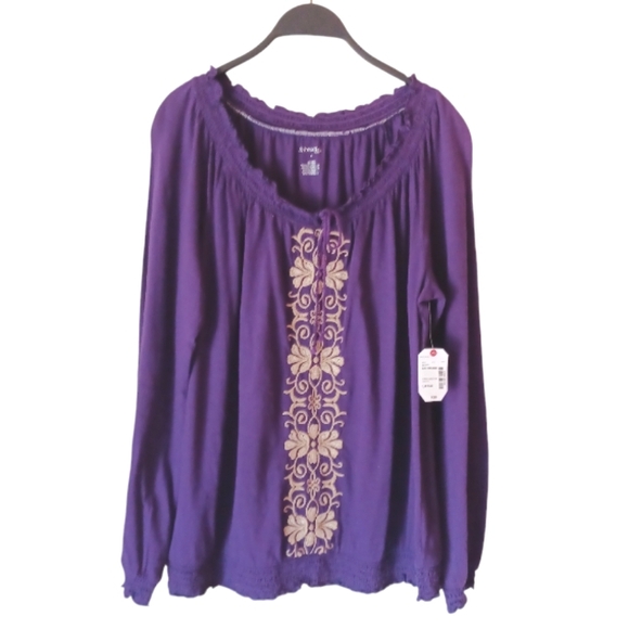 Embroidered Indie Cotton Purple Top, ptp 24" - Picture 1 of 5